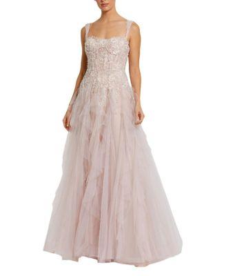 Thin Strap Bustier Tulle Gown with Ruffle Skirt by MAC DUGGAL