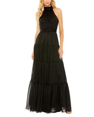 Tie Neck Tiered Halter Gown by MAC DUGGAL