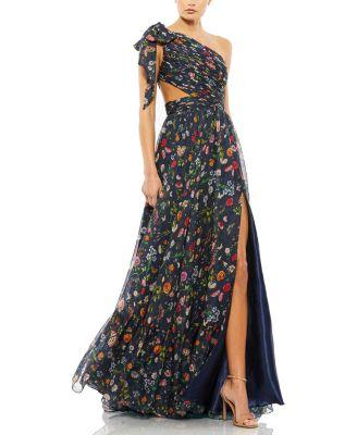 Tied One Shoulder Cut-Out Flowy Gown by MAC DUGGAL