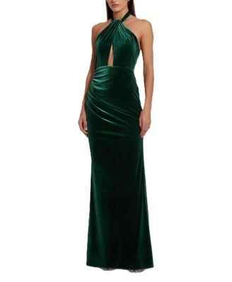 Twist Neck Open Front Velvet Draped Gown by MAC DUGGAL