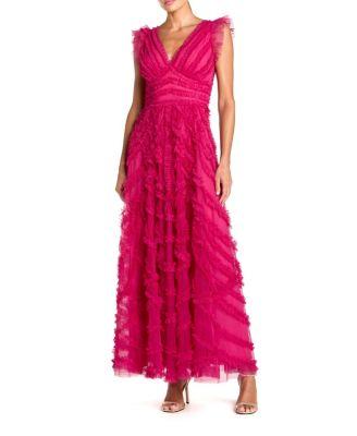 V-Neck Cap Sleeve Ruffle Maxi Dress by MAC DUGGAL
