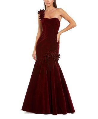 Velvet One Shoulder Trumpet Gown With Flowers by MAC DUGGAL