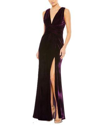 Velvet Pleated Sleeveless Jersey Gown by MAC DUGGAL