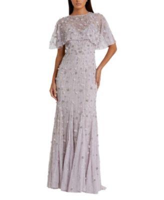 Women's Embellished Illusion Cape Sleeve Trumpet Gown by MAC DUGGAL