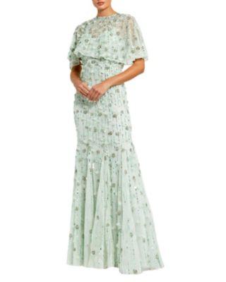 Women's Embellished Illusion Cape Sleeve Trumpet Gown by MAC DUGGAL