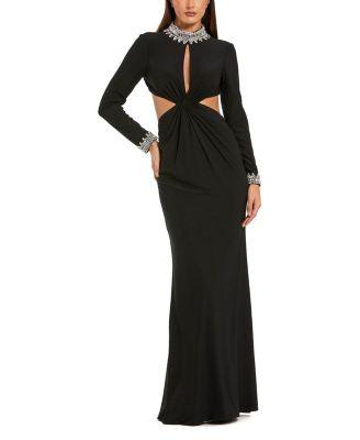 Women's Embellished Jersey Long Sleeve Cut Out Evening Gown by MAC DUGGAL