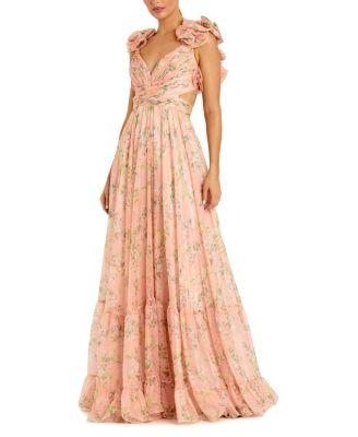 Women's Ruffle Tiered Floral Cut-Out Chiffon Gown by MAC DUGGAL