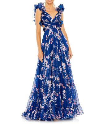 Women's Ruffle Tiered Floral Cut-Out Chiffon Gown by MAC DUGGAL