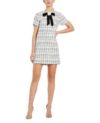 Women's Short Sleeve Boucle Mini Dress with Bow by MAC DUGGAL