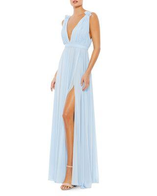Women's Sleeveless Pleated Chiffon V-Neck Gown by MAC DUGGAL
