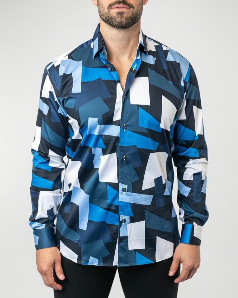 Men's Fibonacci Retro Blocks Dress Shirt by MACEOO