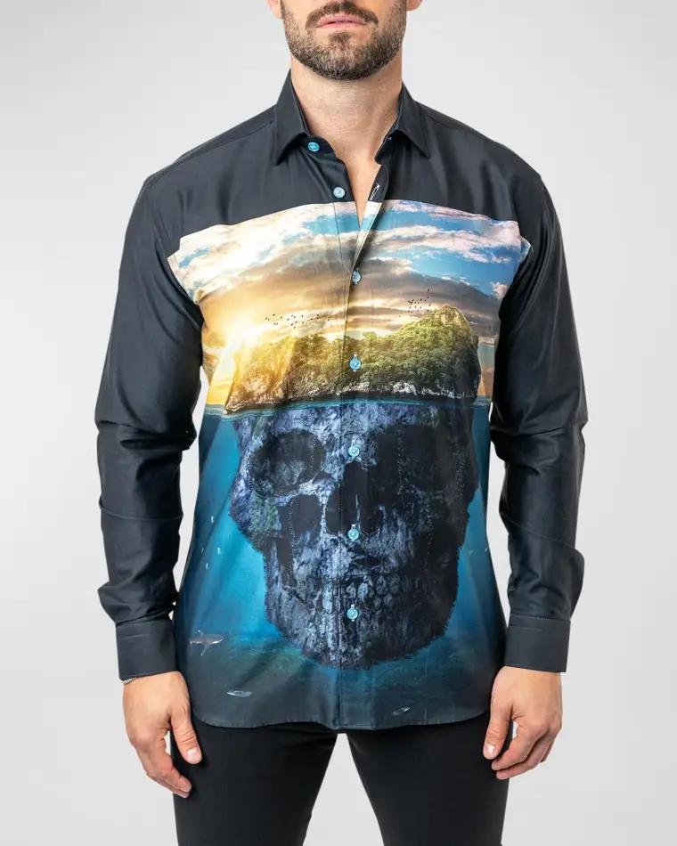 Men's Fibonacci Skull Island Dress Shirt by MACEOO
