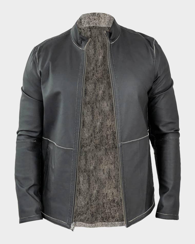 Men's Printed Reversible Leather Full-Zip Jacket by MACEOO