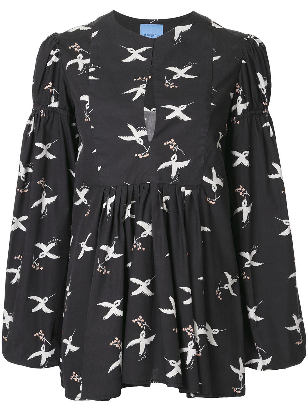 bird print puff sleeve blouse by MACGRAW