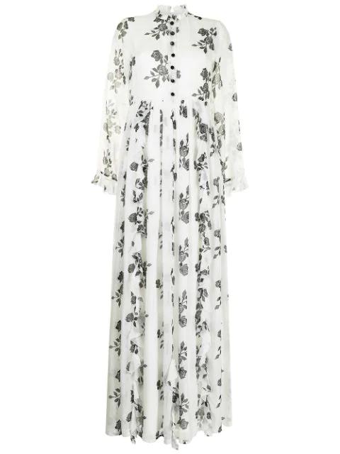 rose ruffle trim long dress by MACGRAW