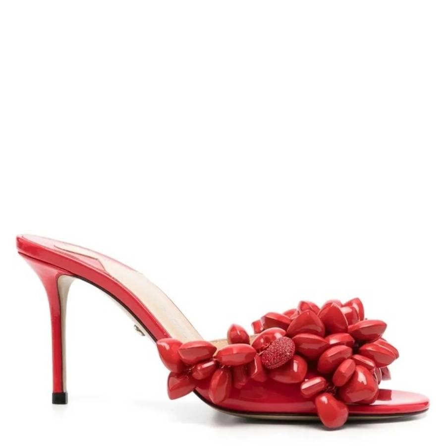 Mach & Mach Red Puffy Heart Mules by MACH AND MACH