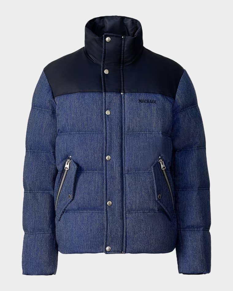 Men's Everett Technical Denim Puffer Jacket by MACKAGE Men's Everett Technical Denim Puffer Jacket by MACKAGE