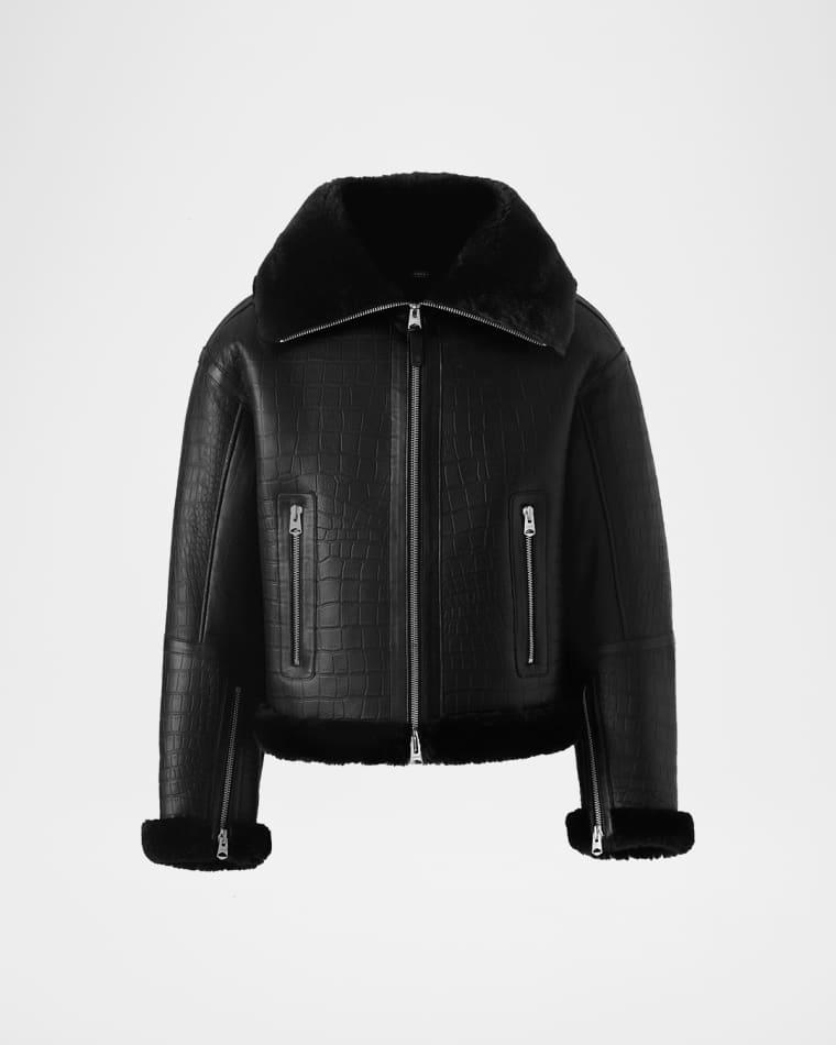 Men's Memphis Croc-Effect Oversized Shearling Jacket by MACKAGE