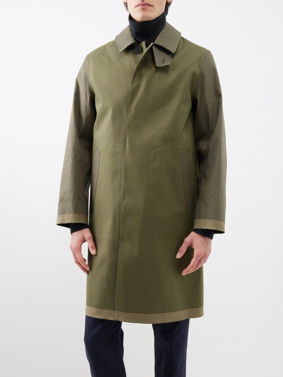 Tonal patchwork coated-cotton Oxford overcoat by MACKINTOSH
