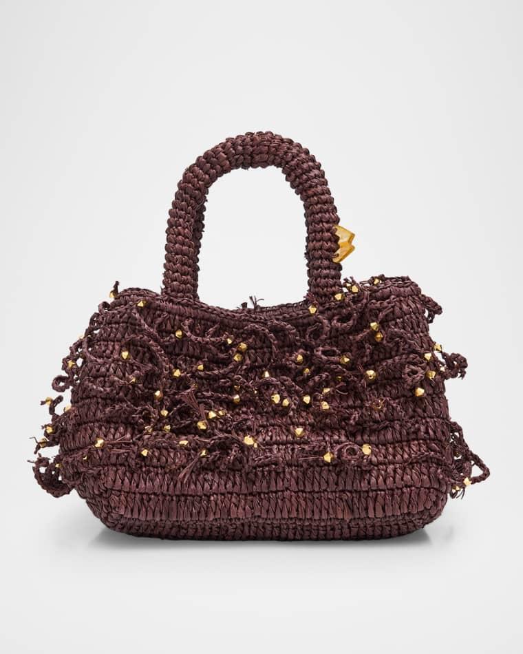 Fanny Woven Top-Handle Bag with Beaded Fringe by MADE FOR A WOMAN