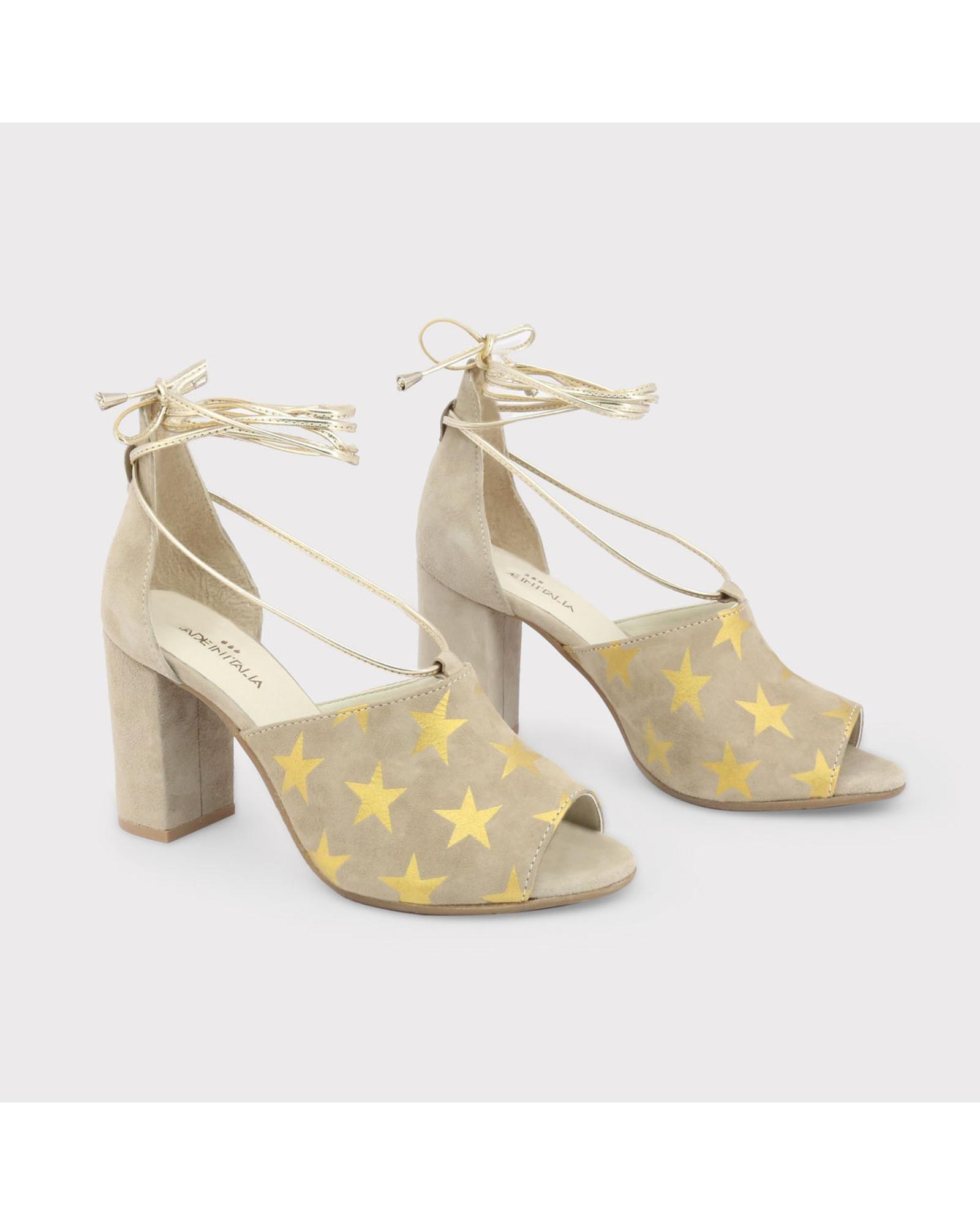 Star Print Suede Heels Women - Brown Sandals by MADE IN ITALIA