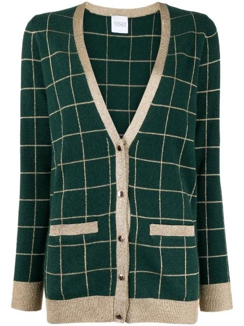 check-pattern V-neck cardigan by MADELEINE THOMPSON