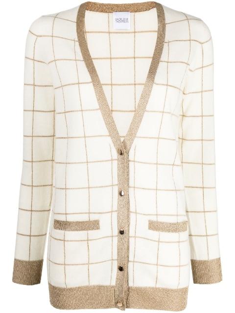 check-pattern V-neck cardigan by MADELEINE THOMPSON