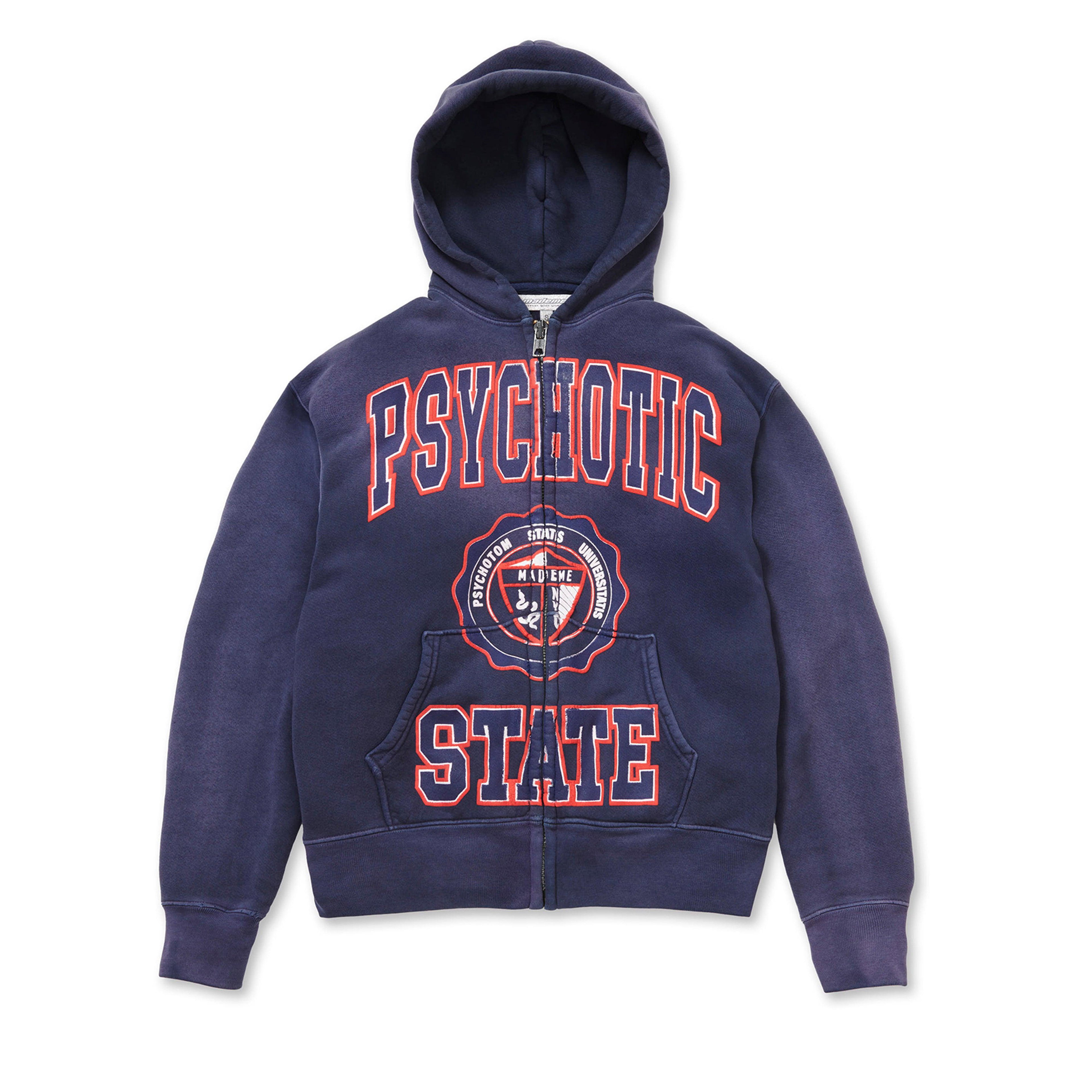 Mademe - Men's Psychotic State Full-zip Hoodie - (Washed Navy) by MADEME