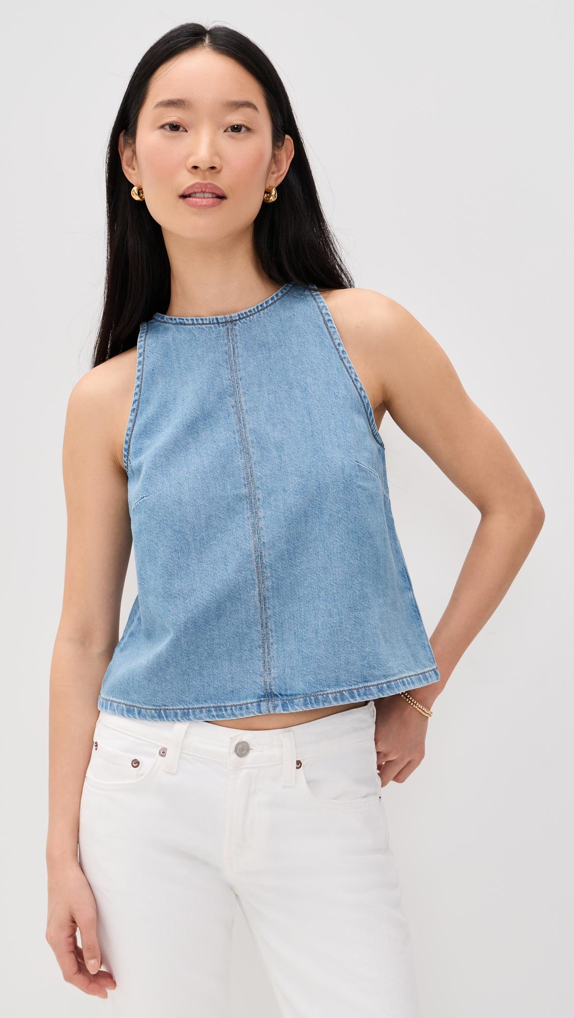 Airy Denim Halter Shell Top by MADEWELL
