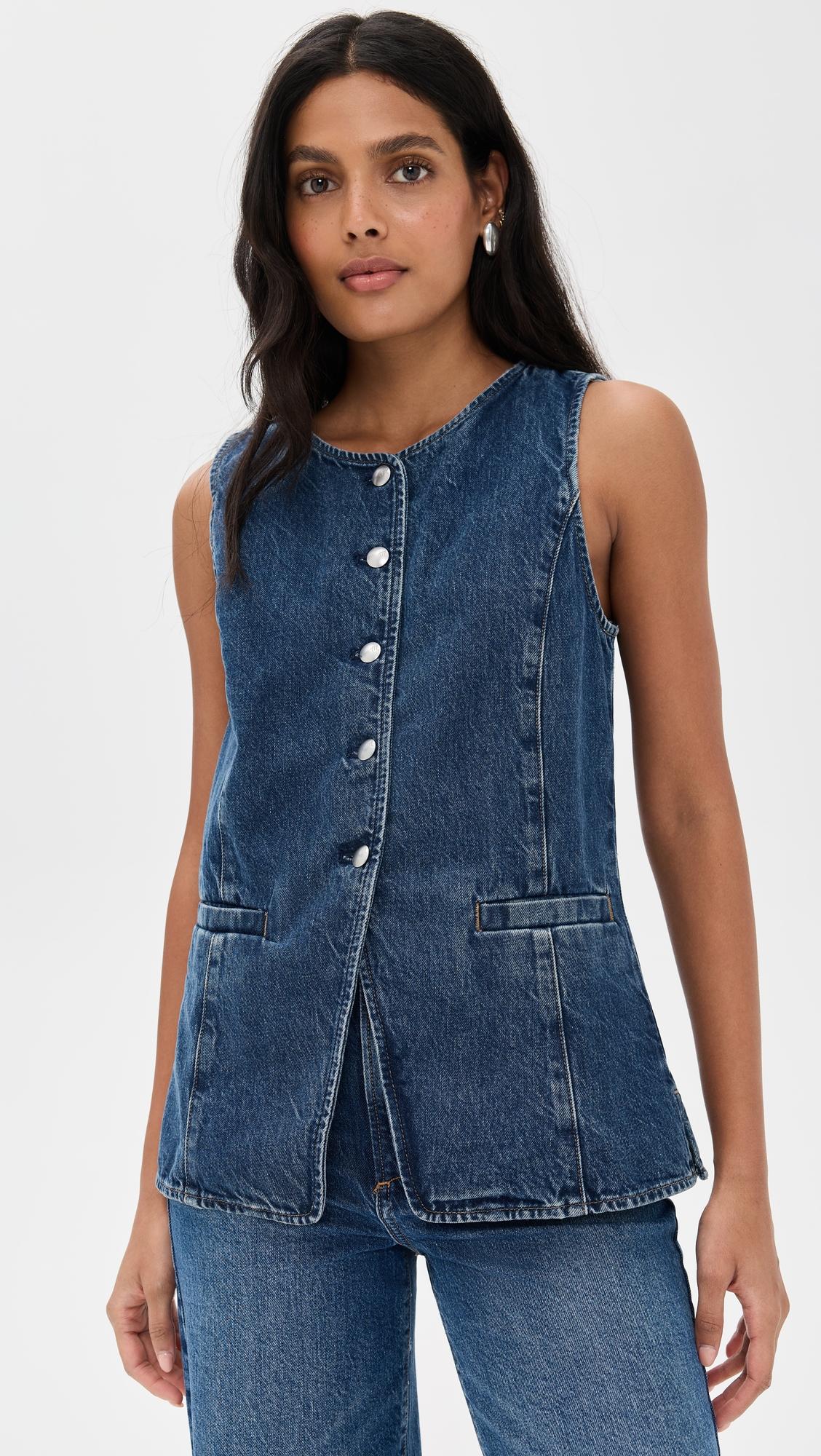 Denim Crewneck Cutaway Vest In Greendale Wash by MADEWELL