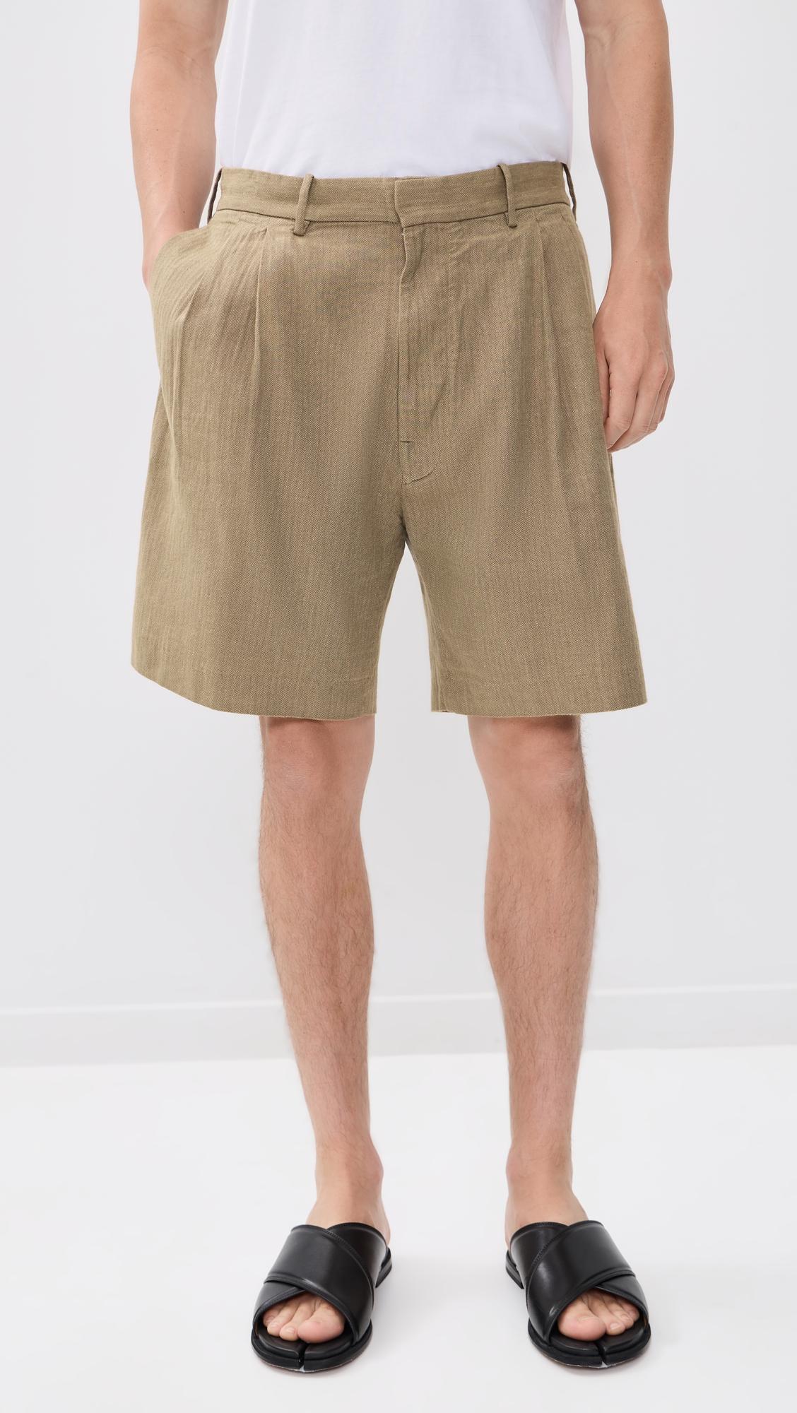 Herringbone Pleated Linen Shorts 8" by MADEWELL