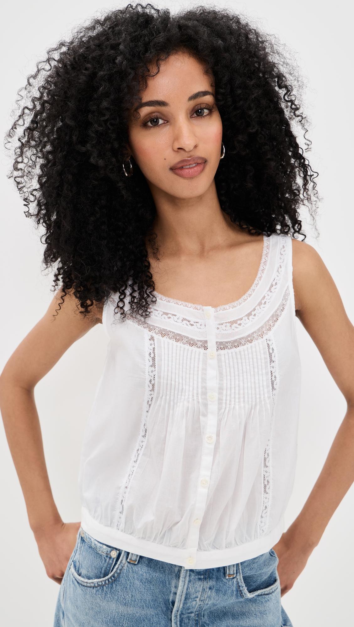 Lace-Insert Pintuck Sleeveless Top by MADEWELL
