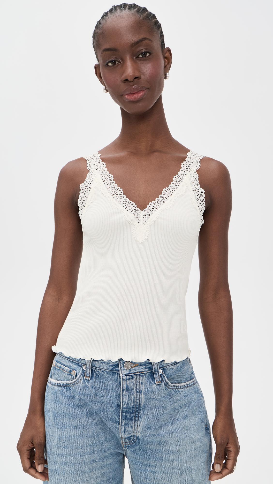 Lace-Trim Ribbed Tank Top by MADEWELL