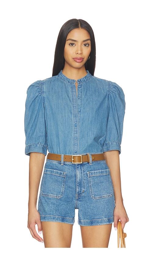 Madewell Denim Puff Sleeve Band Collar Shirt in Blue by MADEWELL