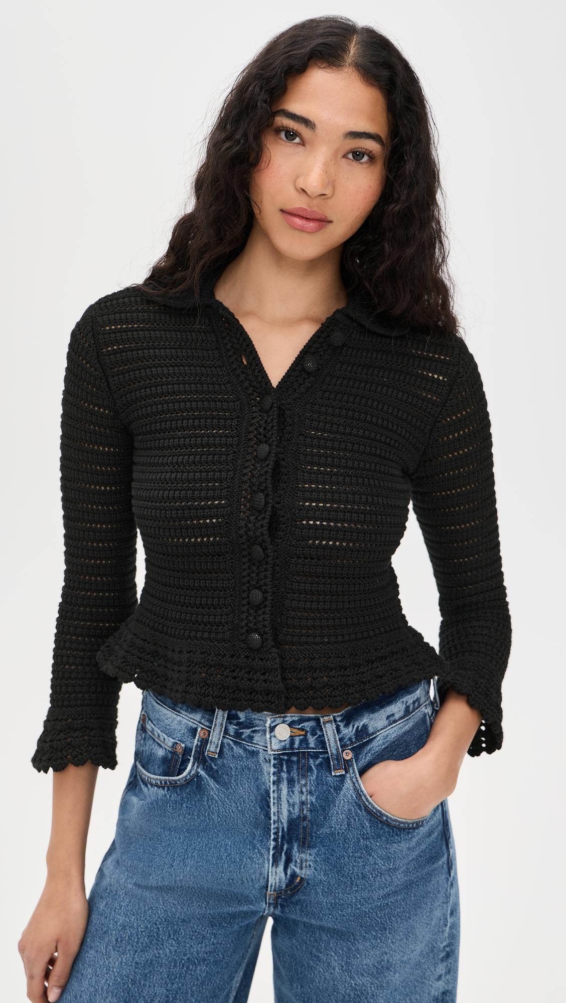 Pointelle Knit Peplum Cardigan by MADEWELL