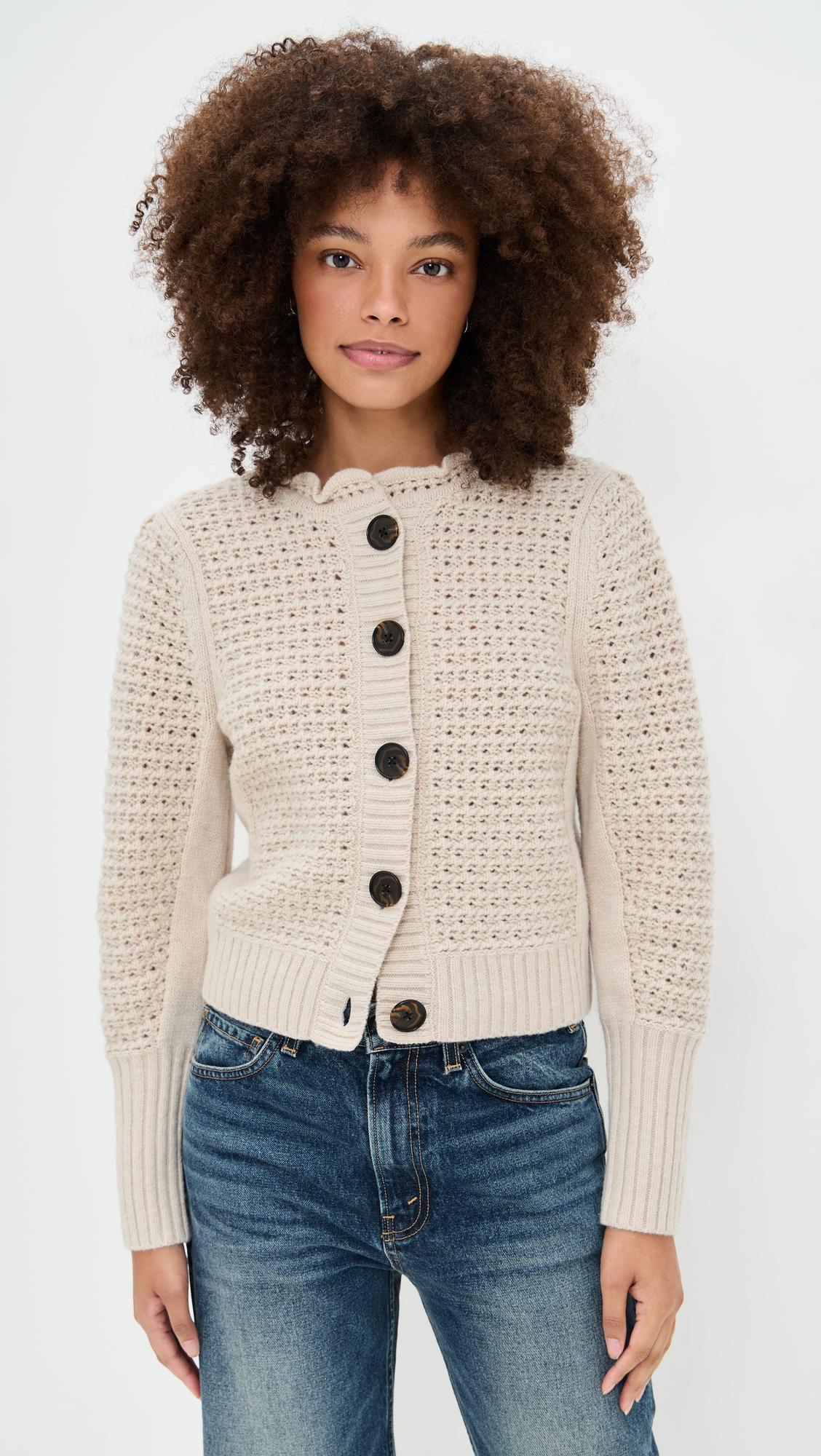 Scalloped Merino Wool Blend Cardigan by MADEWELL