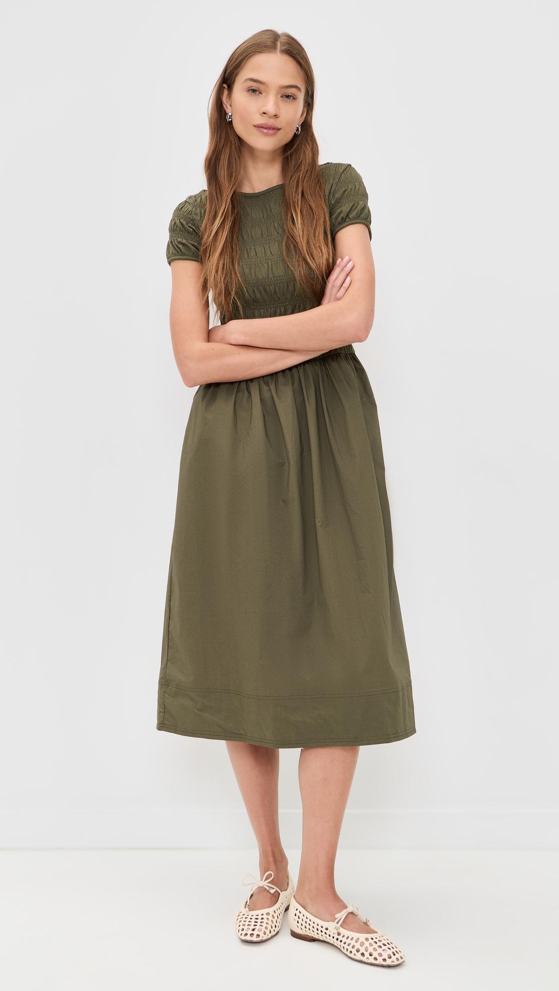 Smocked Boatneck Midi Dress by MADEWELL