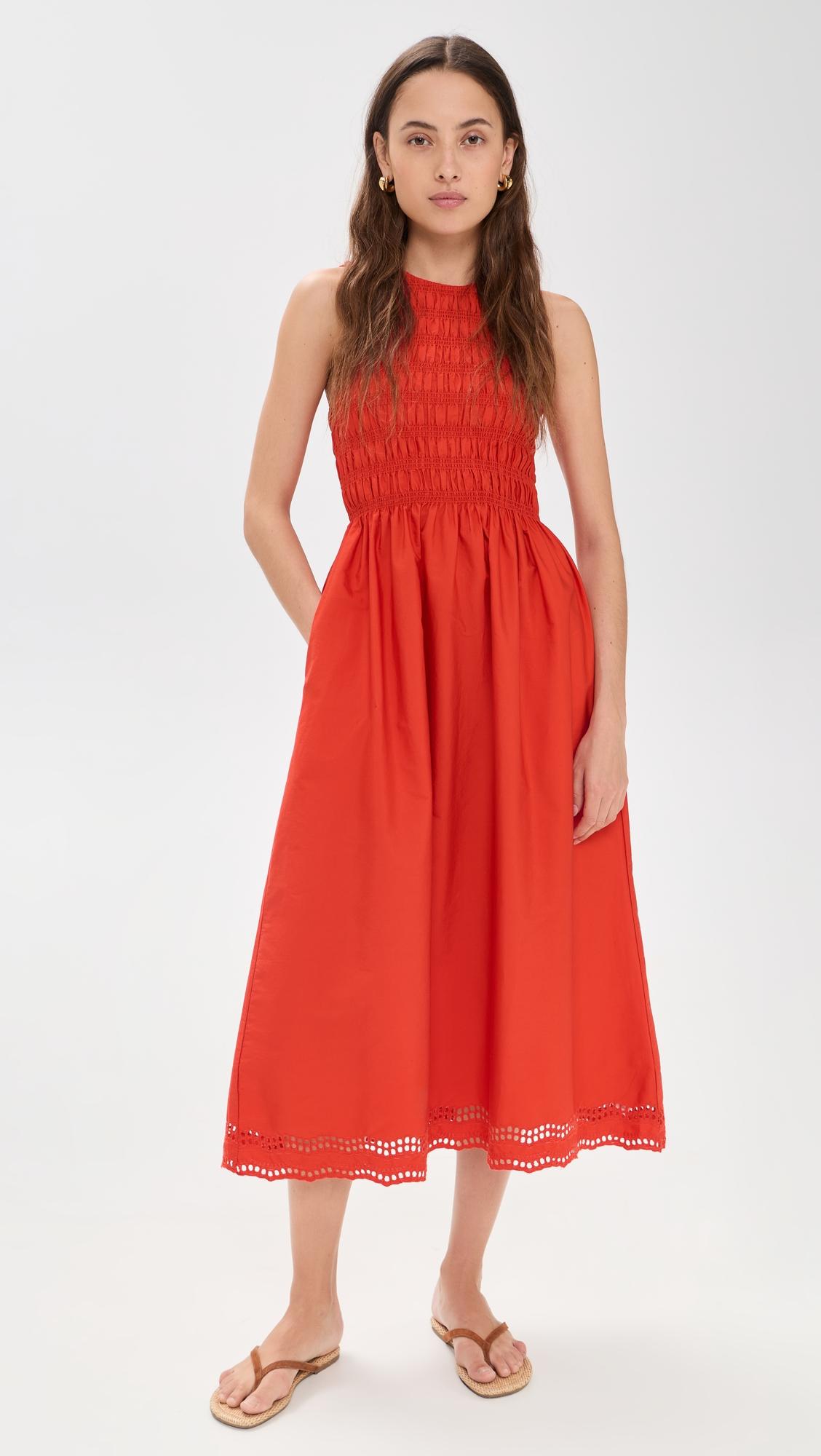 The Embroidered Melody Smocked Midi Dress by MADEWELL