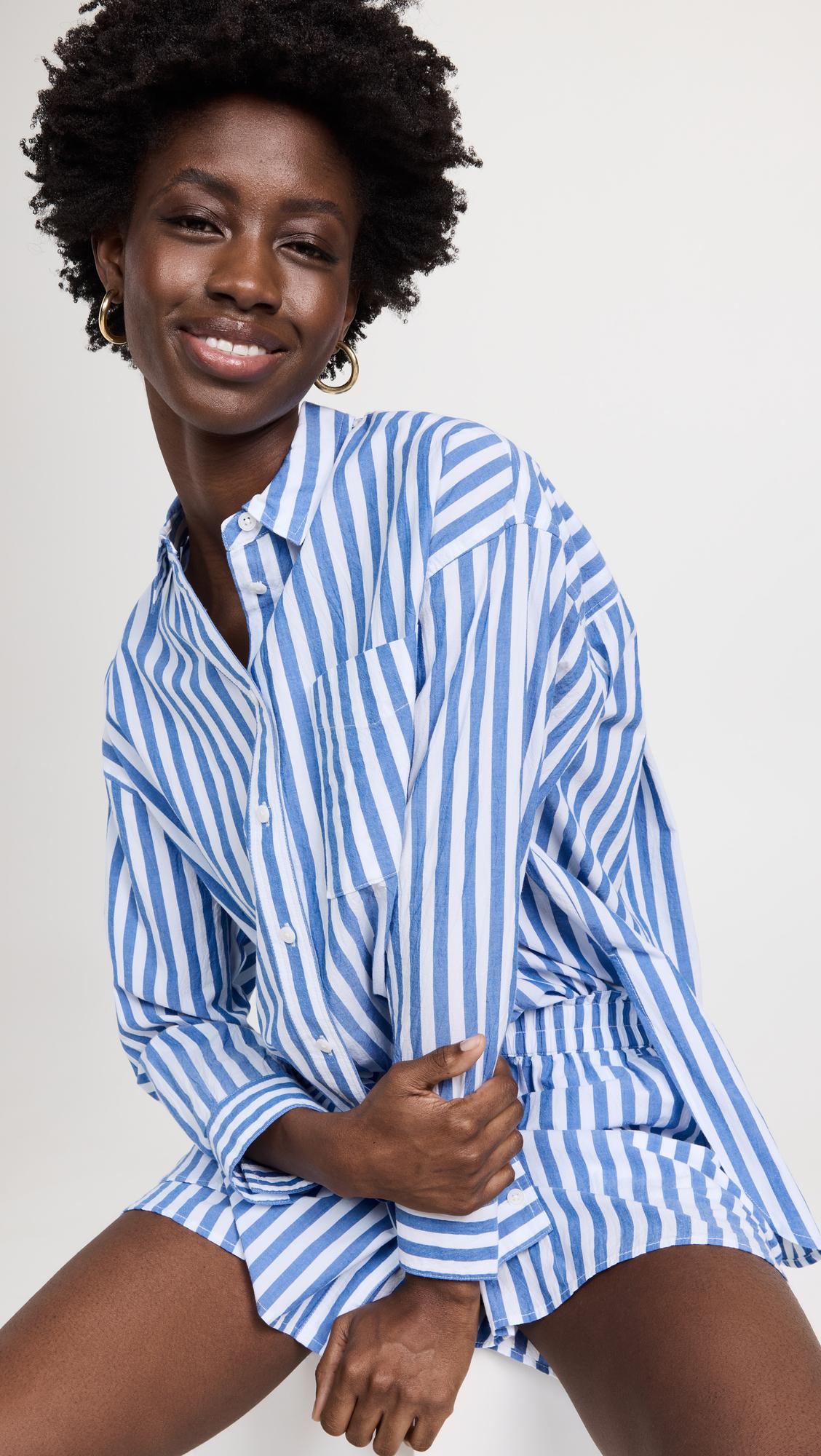 The Signature Poplin Oversized Shirt in Springy Stripe by MADEWELL