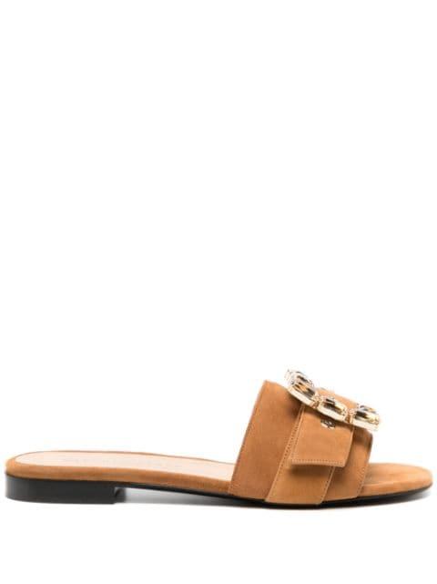 Madison Maison Fade Jeweled Buckle Khaki Sandals by MADISON.MAISON