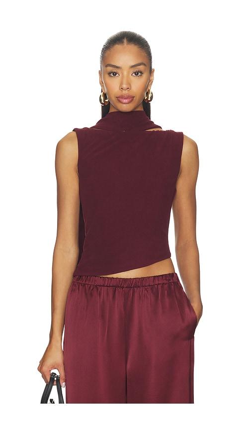 MADISON THE LABEL Netta Scarf Top in Wine by MADISON THE LABEL