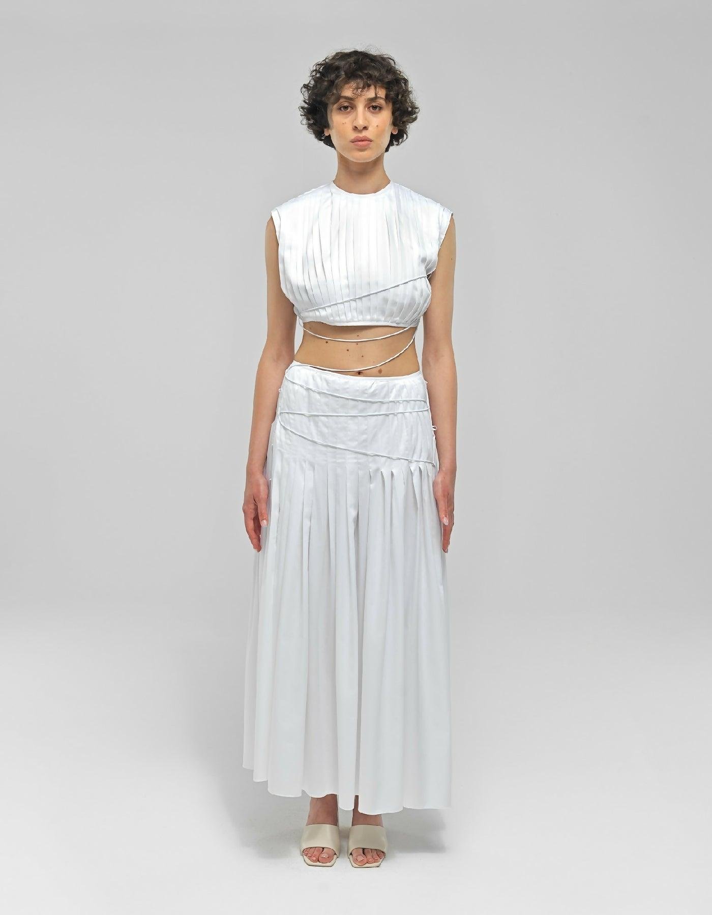 Ersin White Pleated Two Piece Dress by MAET STUDIO