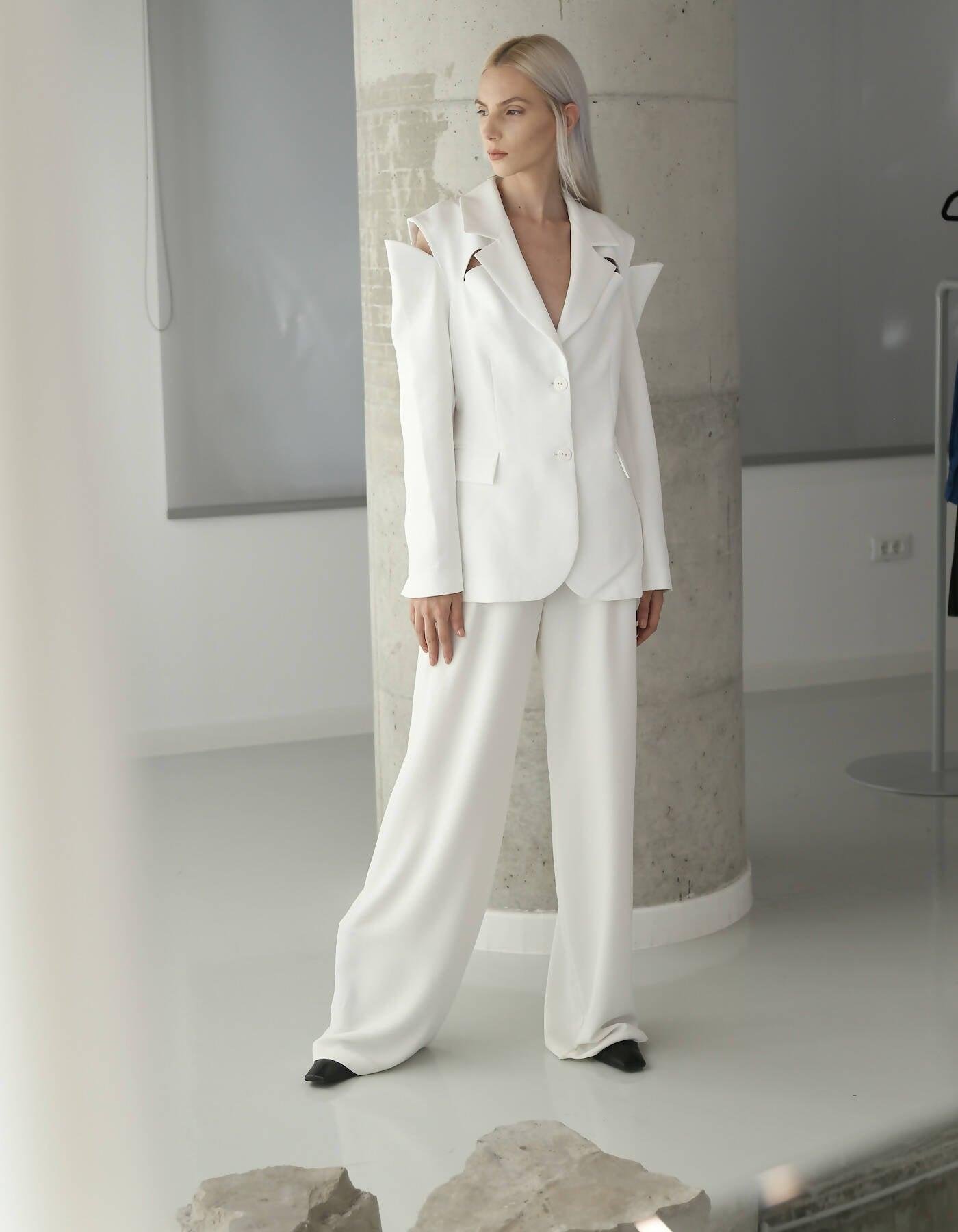 Makeda White Pantsuit with Cut Outs by MAET STUDIO