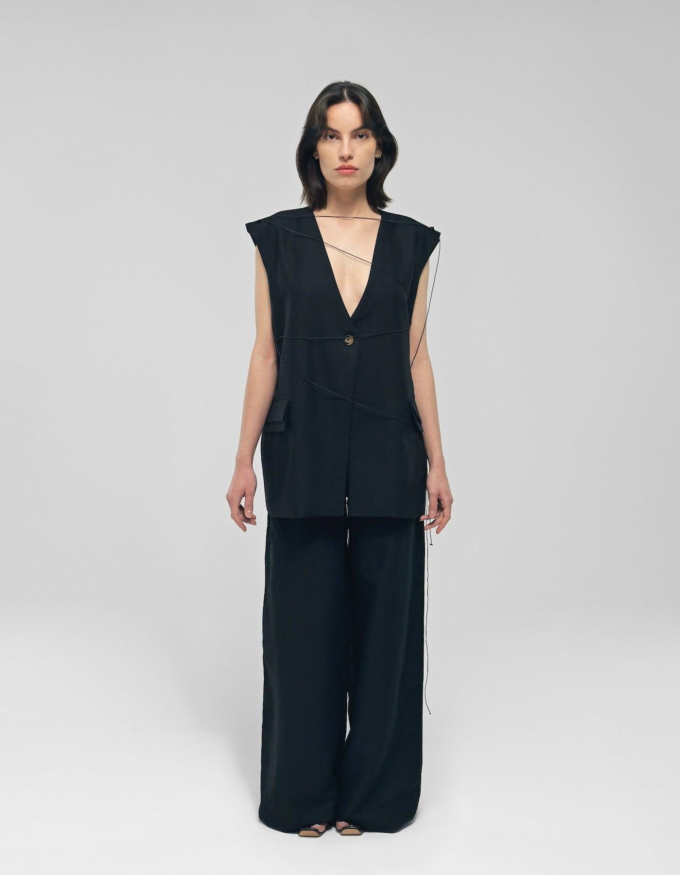 Meilani Black Linen Suit by MAET STUDIO