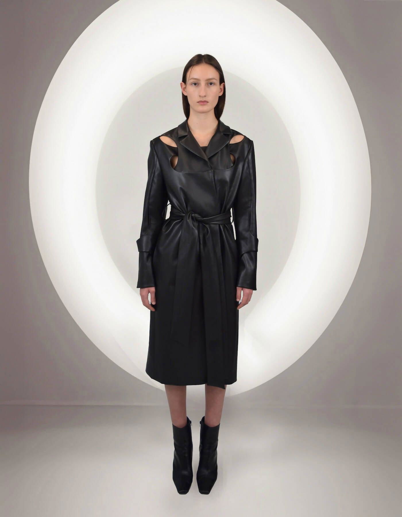 Mire Black Vegan Leather Coat by MAET STUDIO