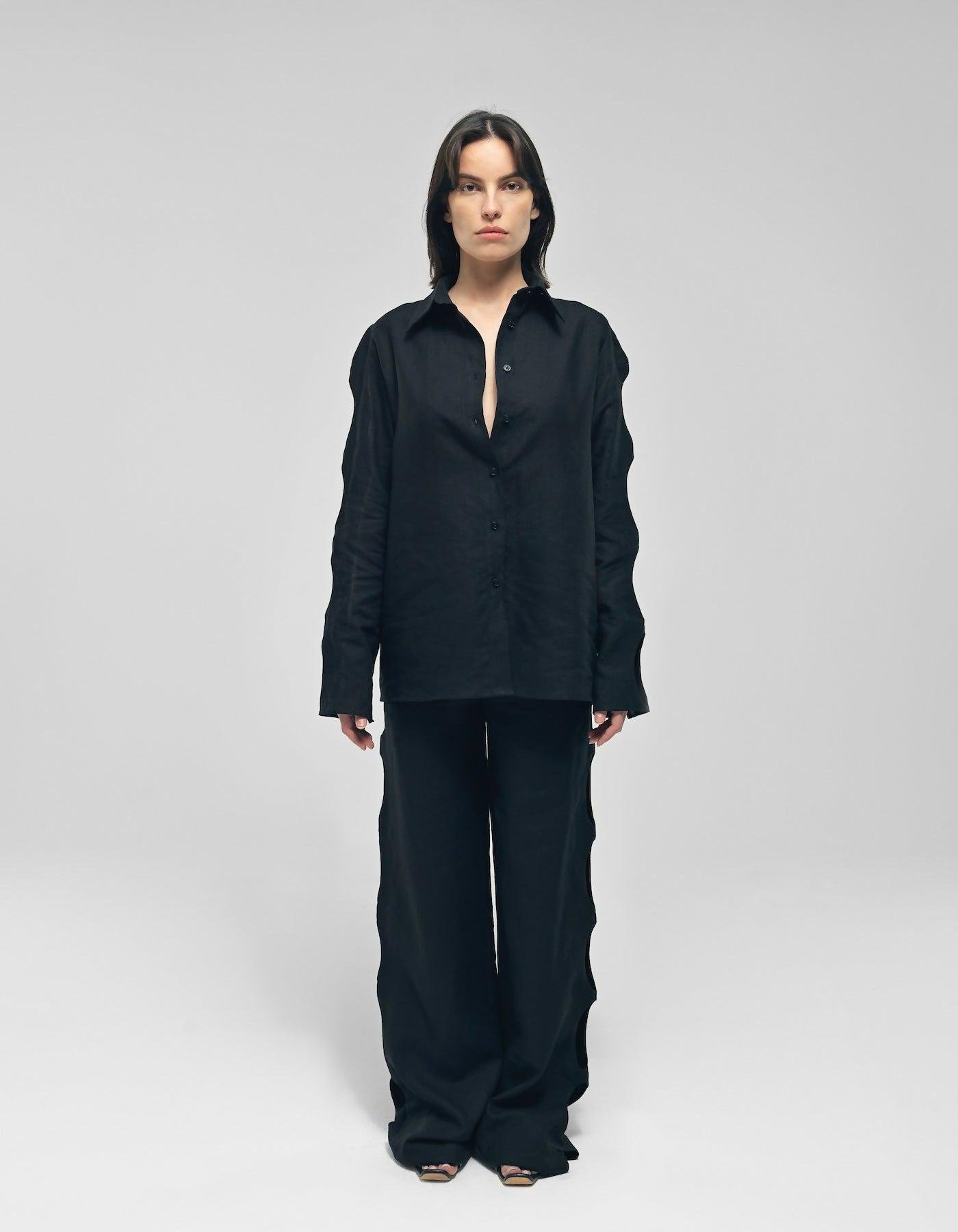 Nereus Black Cut-Out Linen Suit by MAET STUDIO