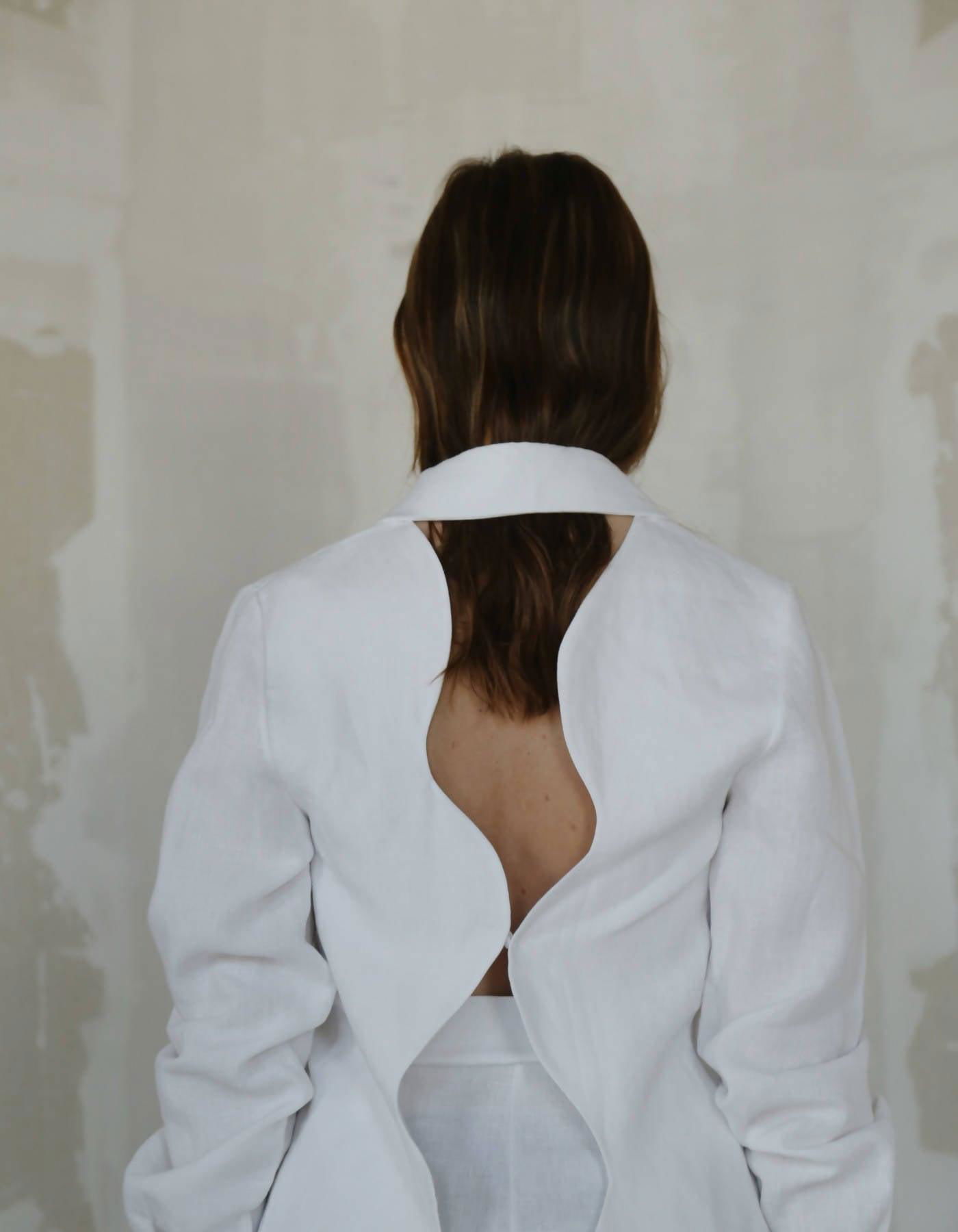 Nereus White Linen Collared Shirt by MAET STUDIO