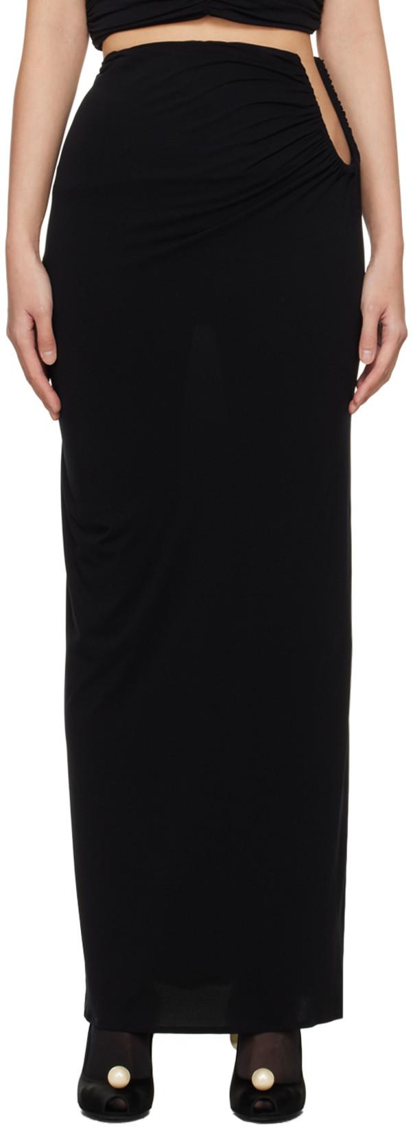 Black Hip Plunge Maxi Skirt by MAGDA BUTRYM