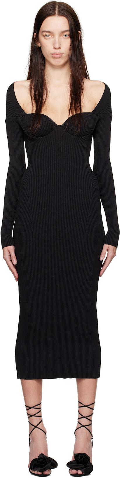 Black Rib-Knit Bustier Maxi Dress by MAGDA BUTRYM