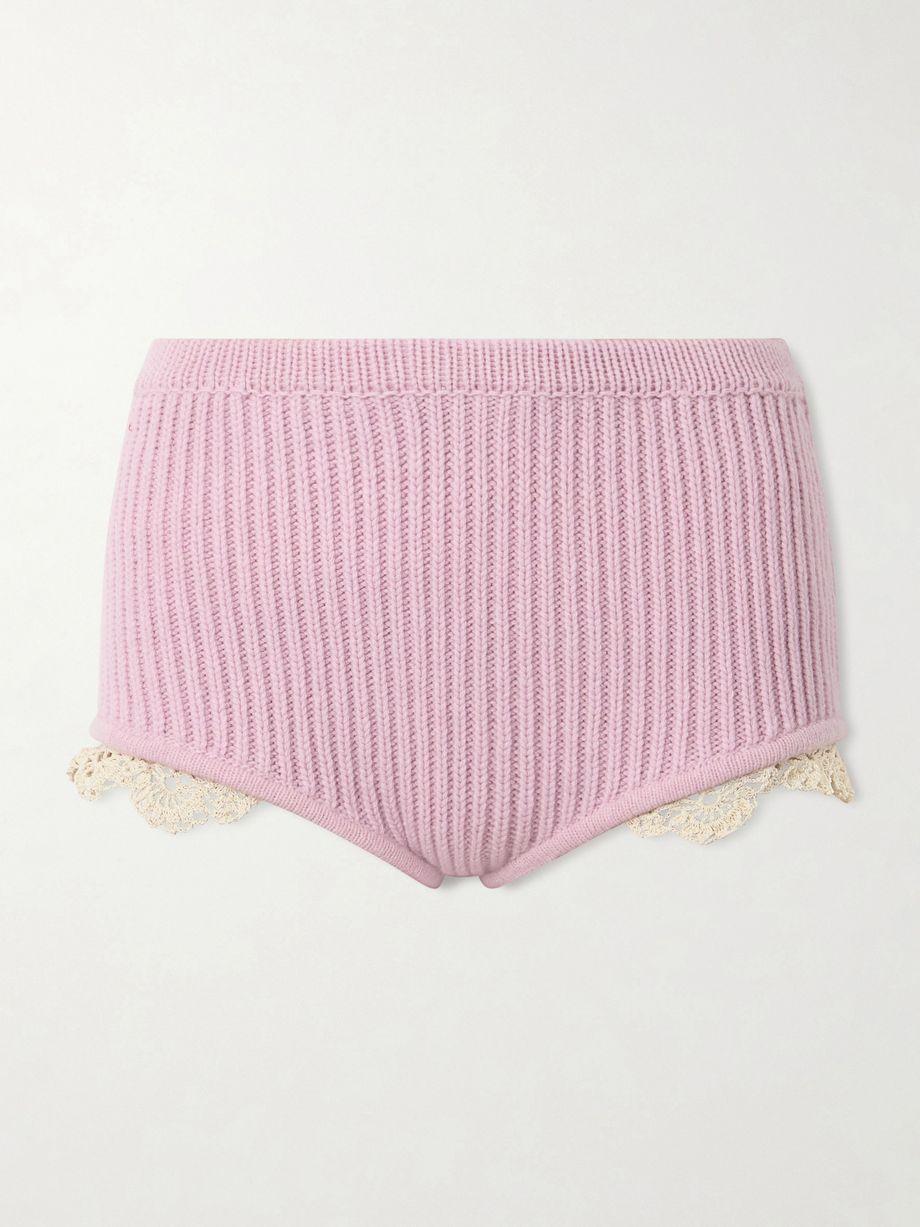 Crochet-trimmed knitted cashmere shorts by MAGDA BUTRYM